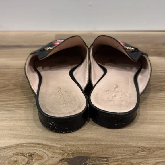 Kate Spade Black Mules with Red Floral Embroidery Size 8.5 - Picture 4 of 4